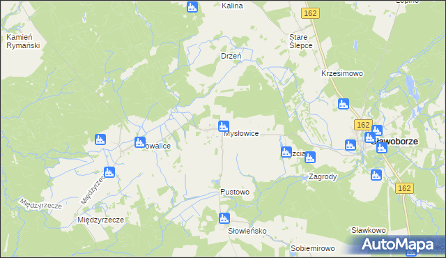 mapa Mysłowice gmina Sławoborze, Mysłowice gmina Sławoborze na mapie Targeo