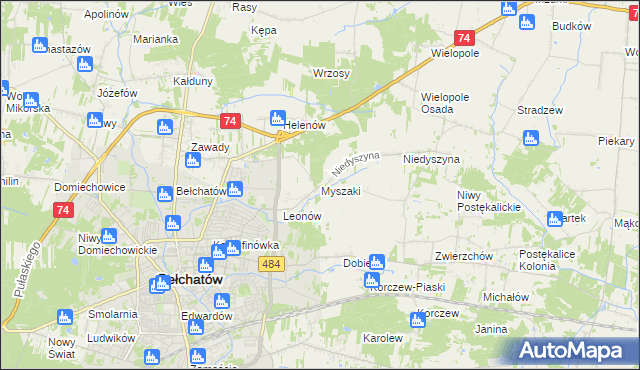 mapa Myszaki, Myszaki na mapie Targeo