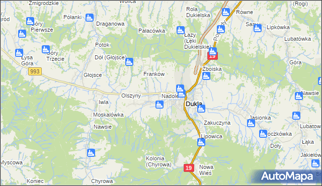mapa Nadole gmina Dukla, Nadole gmina Dukla na mapie Targeo