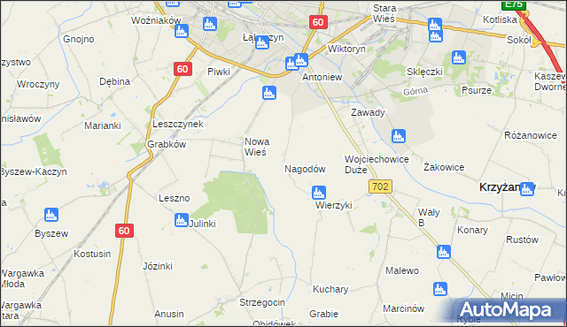 mapa Nagodów gmina Kutno, Nagodów gmina Kutno na mapie Targeo