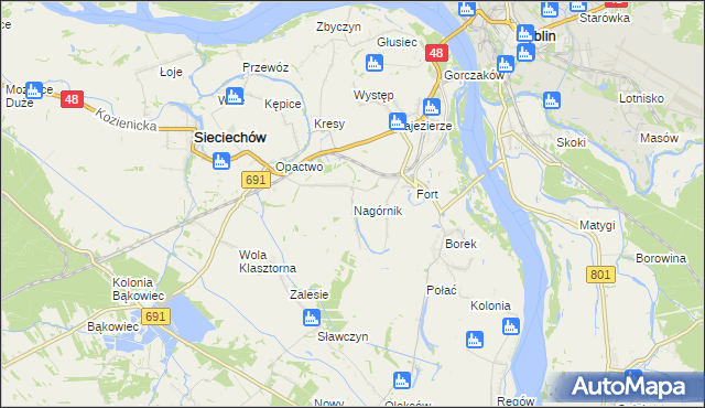 mapa Nagórnik gmina Sieciechów, Nagórnik gmina Sieciechów na mapie Targeo