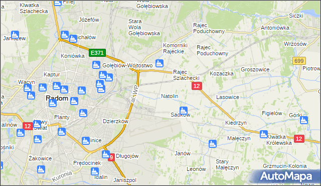 mapa Natolin gmina Jedlnia-Letnisko, Natolin gmina Jedlnia-Letnisko na mapie Targeo