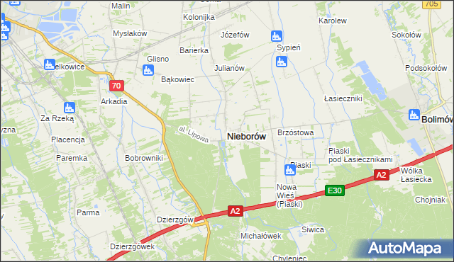 mapa Nieborów powiat łowicki, Nieborów powiat łowicki na mapie Targeo