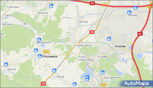 mapa Nieborowice, Nieborowice na mapie Targeo