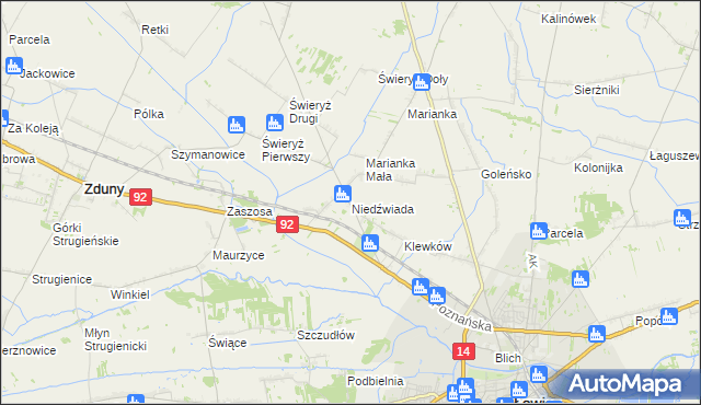 mapa Niedźwiada gmina Łowicz, Niedźwiada gmina Łowicz na mapie Targeo