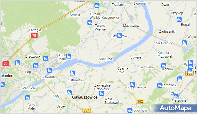 mapa Niekurza, Niekurza na mapie Targeo