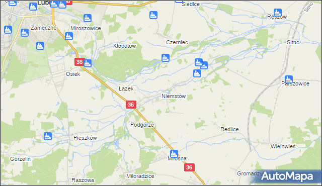mapa Niemstów gmina Lubin, Niemstów gmina Lubin na mapie Targeo