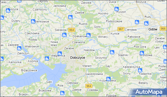 mapa Niezdów gmina Dobczyce, Niezdów gmina Dobczyce na mapie Targeo