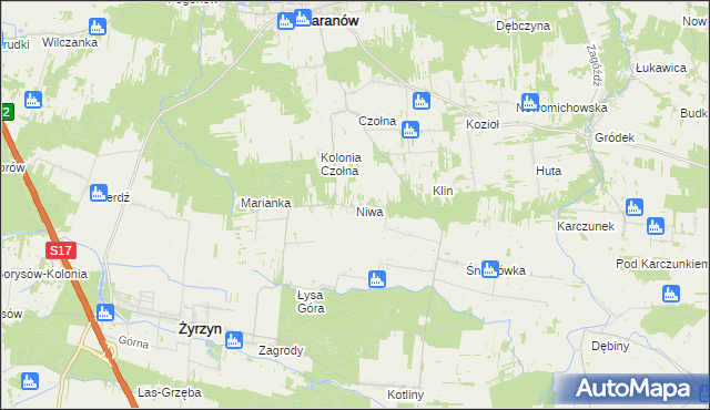 mapa Niwa gmina Baranów, Niwa gmina Baranów na mapie Targeo