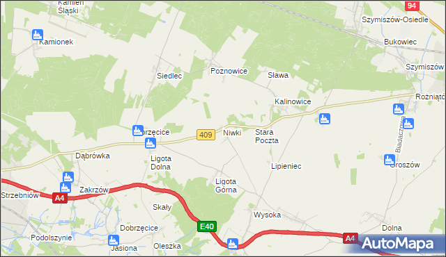 mapa Niwki gmina Strzelce Opolskie, Niwki gmina Strzelce Opolskie na mapie Targeo