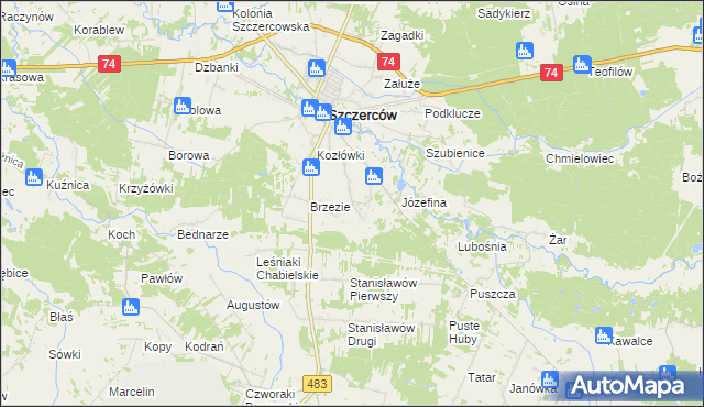 mapa Niwy gmina Szczerców, Niwy gmina Szczerców na mapie Targeo