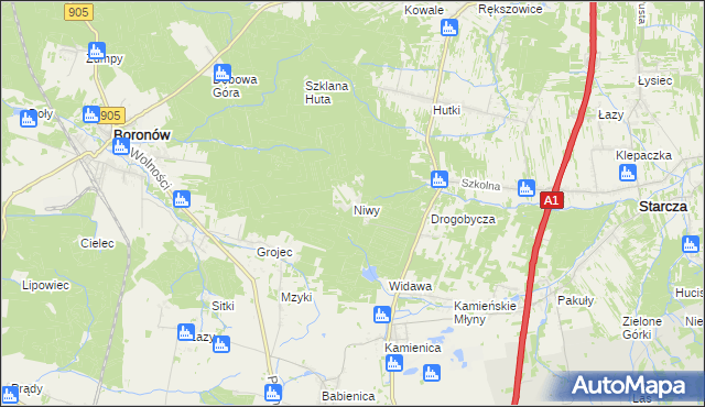 mapa Niwy gmina Woźniki, Niwy gmina Woźniki na mapie Targeo