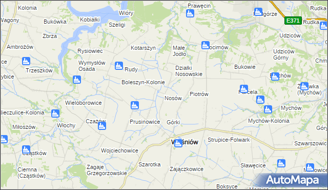mapa Nosów gmina Waśniów, Nosów gmina Waśniów na mapie Targeo