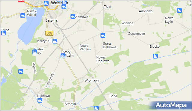 mapa Nowa Dąbrowa gmina Wolsztyn, Nowa Dąbrowa gmina Wolsztyn na mapie Targeo