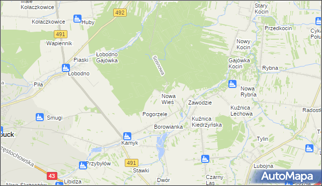mapa Nowa Wieś gmina Kłobuck, Nowa Wieś gmina Kłobuck na mapie Targeo