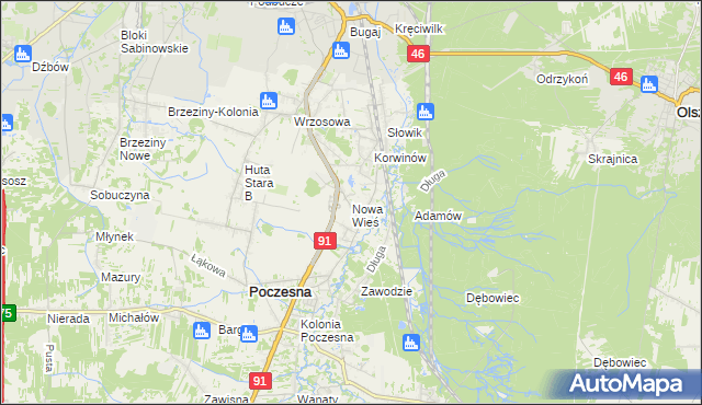 mapa Nowa Wieś gmina Poczesna, Nowa Wieś gmina Poczesna na mapie Targeo