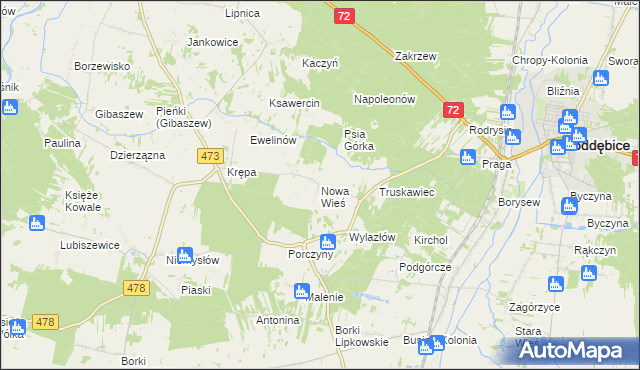 mapa Nowa Wieś gmina Poddębice, Nowa Wieś gmina Poddębice na mapie Targeo