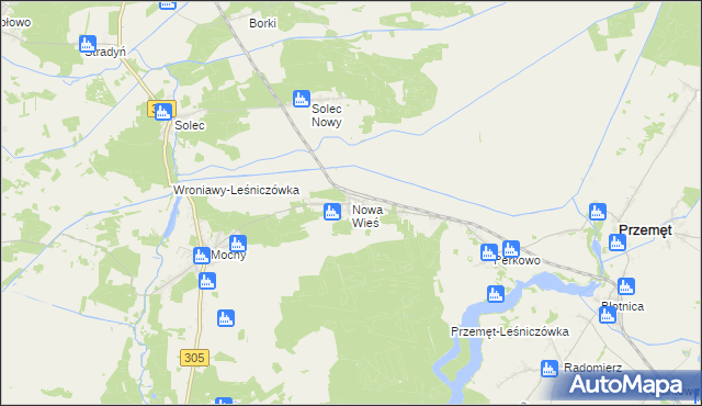 mapa Nowa Wieś gmina Przemęt, Nowa Wieś gmina Przemęt na mapie Targeo