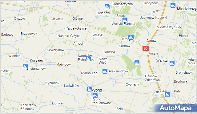 mapa Nowa Wieś gmina Rybno, Nowa Wieś gmina Rybno na mapie Targeo