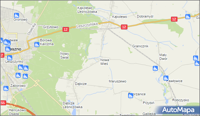 mapa Nowa Wieś gmina Rydzyna, Nowa Wieś gmina Rydzyna na mapie Targeo