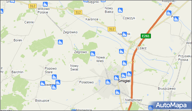 mapa Nowa Wieś gmina Śmigiel, Nowa Wieś gmina Śmigiel na mapie Targeo