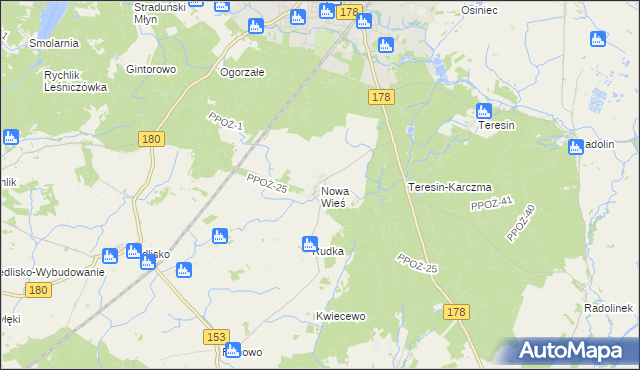 mapa Nowa Wieś gmina Trzcianka, Nowa Wieś gmina Trzcianka na mapie Targeo