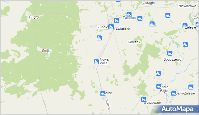 mapa Nowa Wieś gmina Trzcianne, Nowa Wieś gmina Trzcianne na mapie Targeo