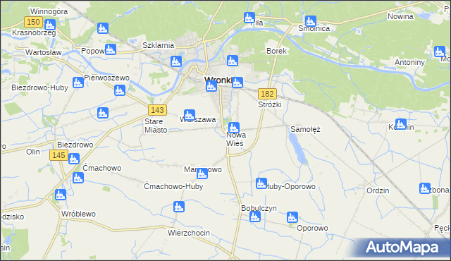 mapa Nowa Wieś gmina Wronki, Nowa Wieś gmina Wronki na mapie Targeo