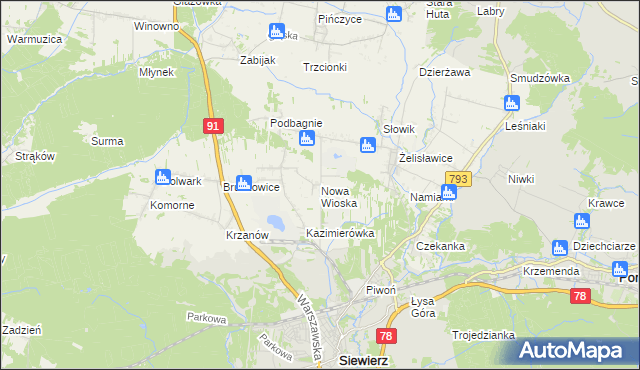 mapa Nowa Wioska gmina Siewierz, Nowa Wioska gmina Siewierz na mapie Targeo