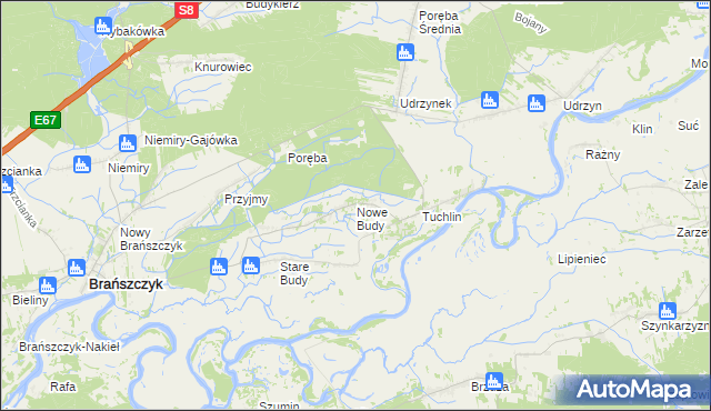 mapa Nowe Budy gmina Brańszczyk, Nowe Budy gmina Brańszczyk na mapie Targeo