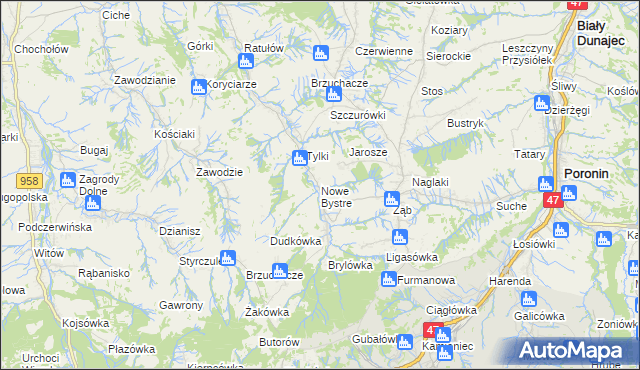 mapa Nowe Bystre, Nowe Bystre na mapie Targeo