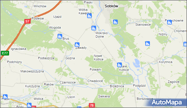 mapa Nowe Kotlice, Nowe Kotlice na mapie Targeo