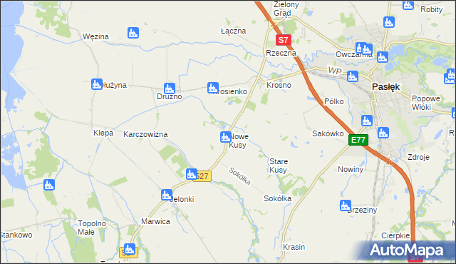 mapa Nowe Kusy, Nowe Kusy na mapie Targeo