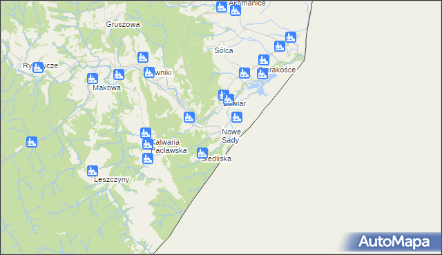 mapa Nowe Sady gmina Fredropol, Nowe Sady gmina Fredropol na mapie Targeo