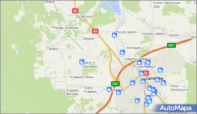 mapa Nowe Zakrzewo, Nowe Zakrzewo na mapie Targeo