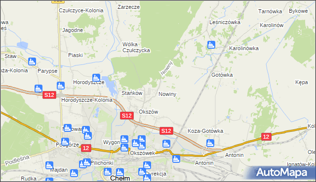 mapa Nowiny gmina Chełm, Nowiny gmina Chełm na mapie Targeo