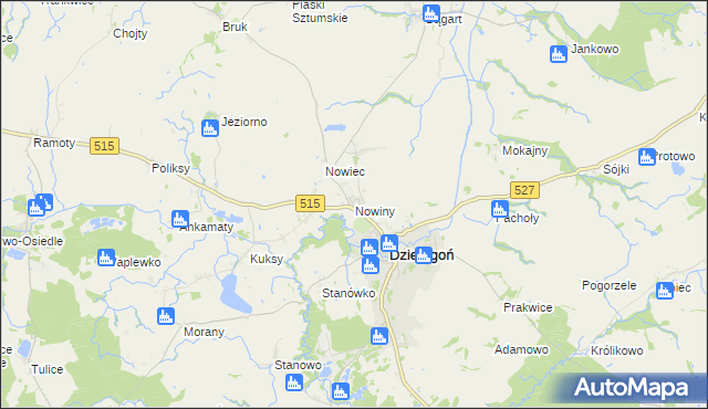 mapa Nowiny gmina Dzierzgoń, Nowiny gmina Dzierzgoń na mapie Targeo