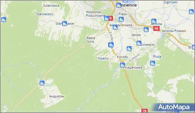 mapa Nowiny gmina Kozienice, Nowiny gmina Kozienice na mapie Targeo