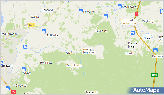 mapa Nowiny Kasjerskie, Nowiny Kasjerskie na mapie Targeo