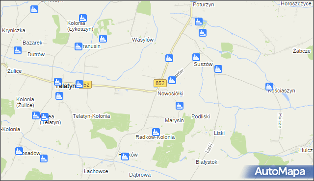 mapa Nowosiółki gmina Telatyn, Nowosiółki gmina Telatyn na mapie Targeo