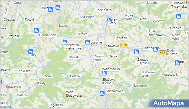 mapa Nowy Borek gmina Błażowa, Nowy Borek gmina Błażowa na mapie Targeo