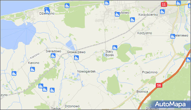 mapa Nowy Borek gmina Kołobrzeg, Nowy Borek gmina Kołobrzeg na mapie Targeo
