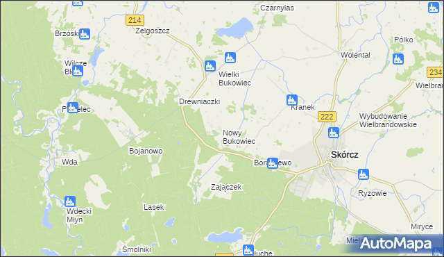 mapa Nowy Bukowiec gmina Skórcz, Nowy Bukowiec gmina Skórcz na mapie Targeo