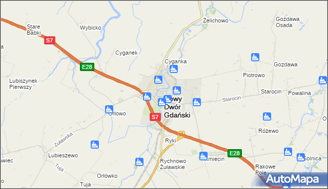 mapa Nowy Dwór Gdański, Nowy Dwór Gdański na mapie Targeo