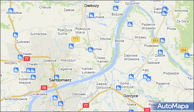 mapa Nowy Kamień gmina Dwikozy, Nowy Kamień gmina Dwikozy na mapie Targeo