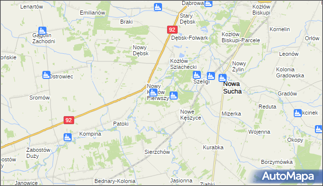 mapa Nowy Kozłów Drugi, Nowy Kozłów Drugi na mapie Targeo