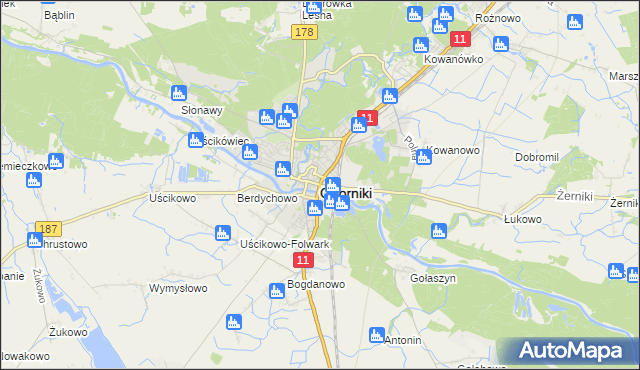 mapa Oborniki, Oborniki na mapie Targeo