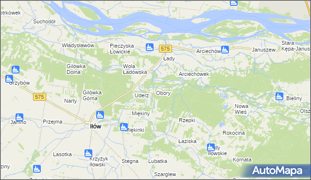 mapa Obory gmina Iłów, Obory gmina Iłów na mapie Targeo