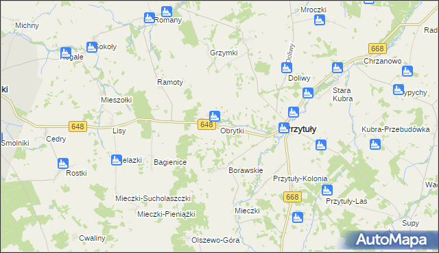 mapa Obrytki gmina Przytuły, Obrytki gmina Przytuły na mapie Targeo
