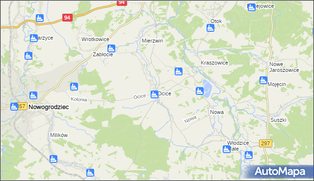 mapa Ocice, Ocice na mapie Targeo